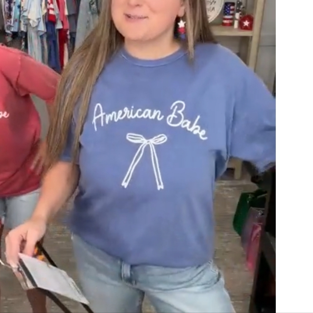 Oat Collective Blue 'American Babe' Graphic Tee